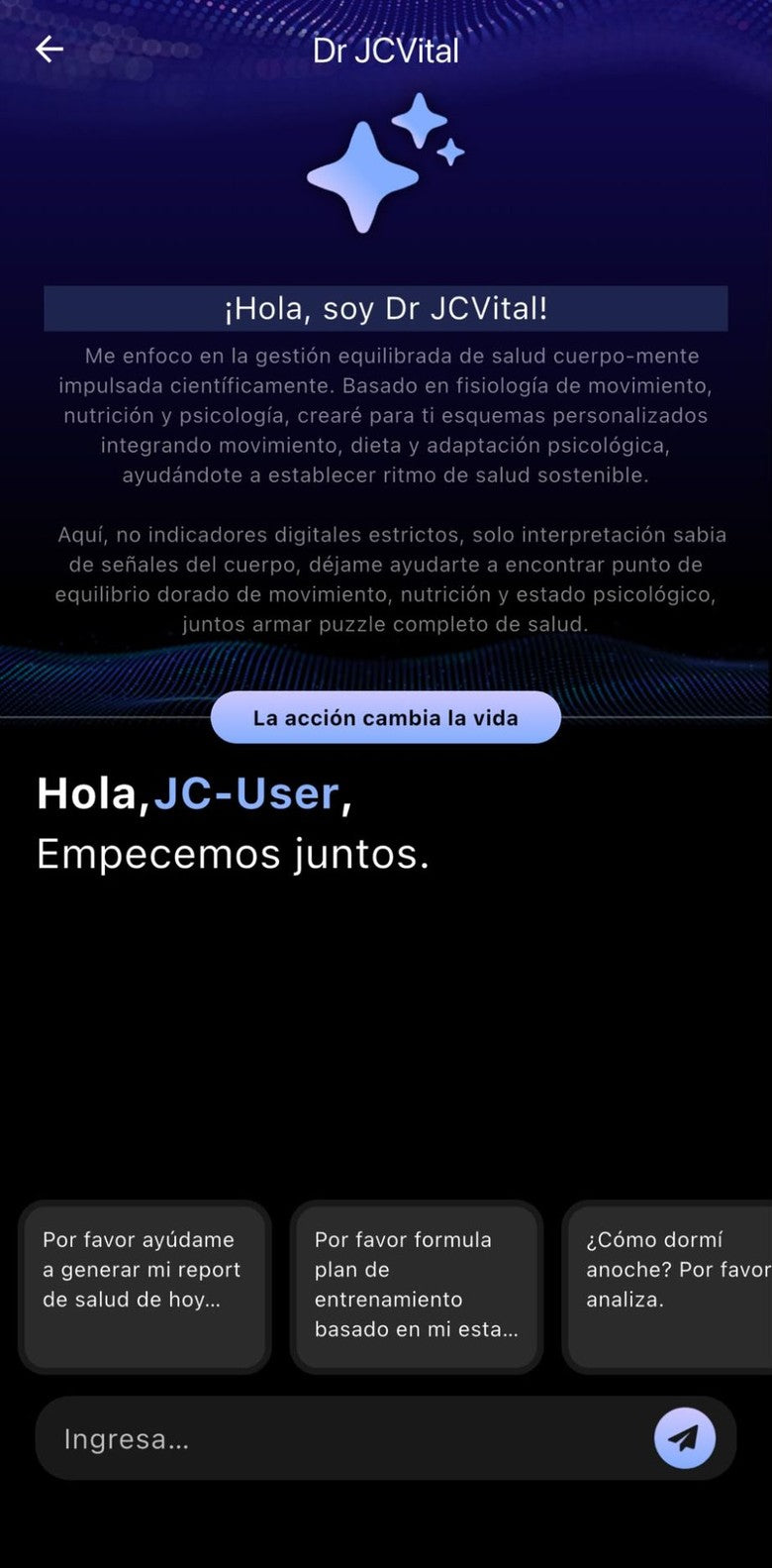 Dr JCVital, el asistente con inteligencia artificial de la app JCVitalPro