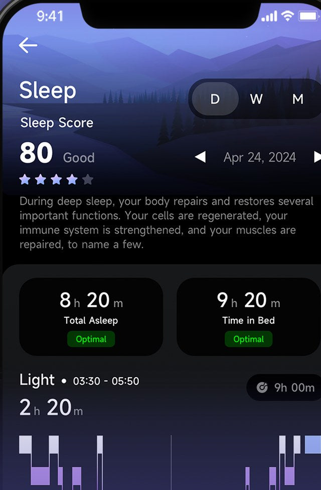 Pantalla de sueño de la app JCVitalPro