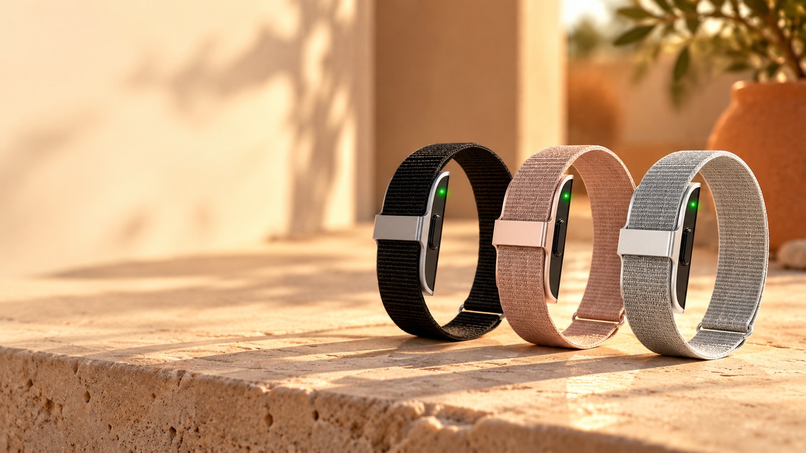 Pulsera AUREL Pulse negra sobre fondo cálido